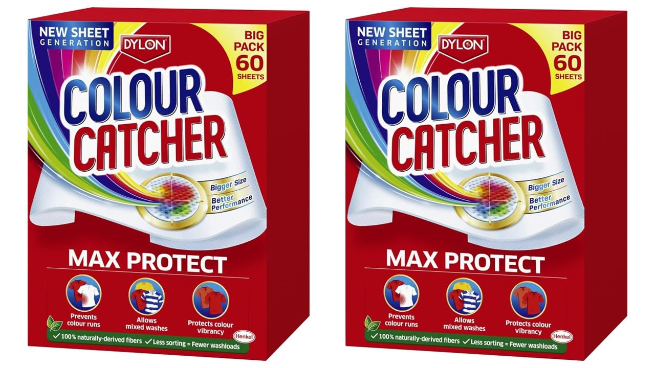 Colour Catching Max Protect + Laundry Sheets 60, Helps to Prevent Colour Run and Protects Brightness | Pack of 2| 120 sheets. Prevents colour runs by allowing mixed clothes washes.