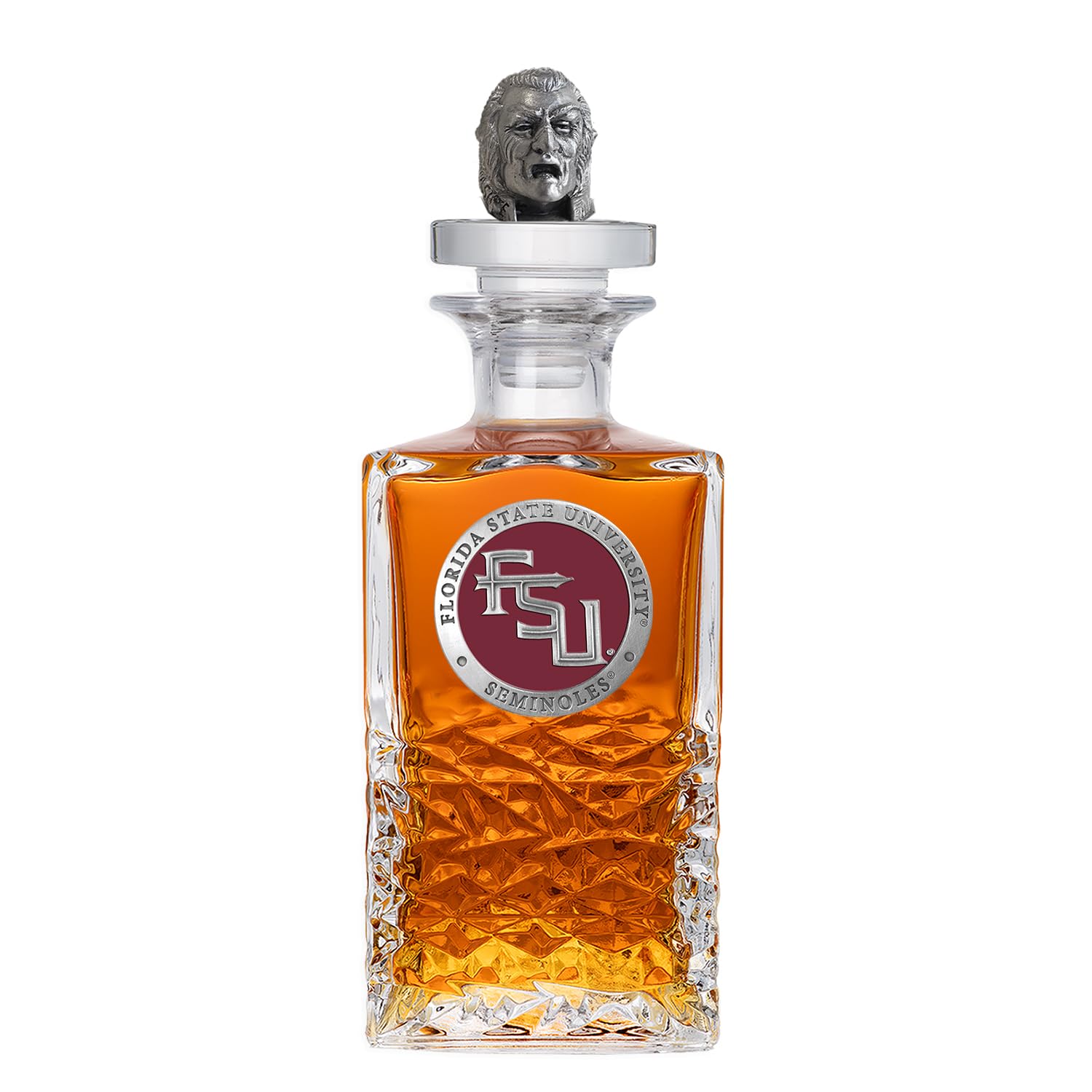 Florida State (Chief Osceola) Heritage Decanter with 3D Stopper | 25 OZ Liquor Pourer | Expertly Crafted Pewter Glass
