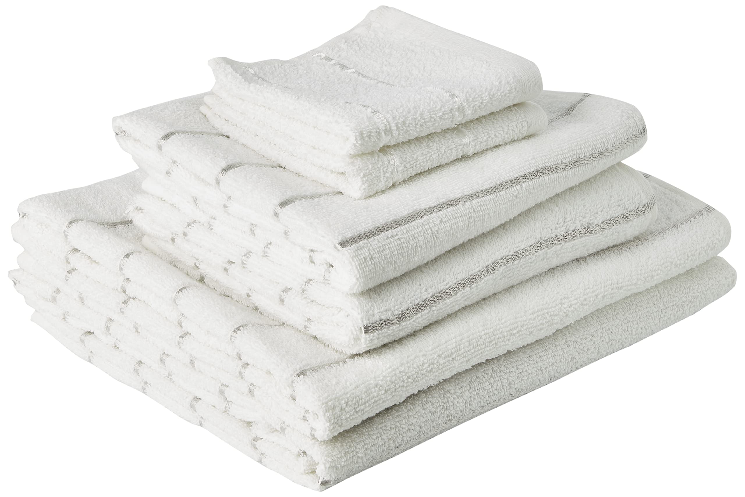 Rapport Home White Six Piece Rapport Lot de 6 Serviettes rayées 100% Coton Blanc/argenté, 6pcs Bale