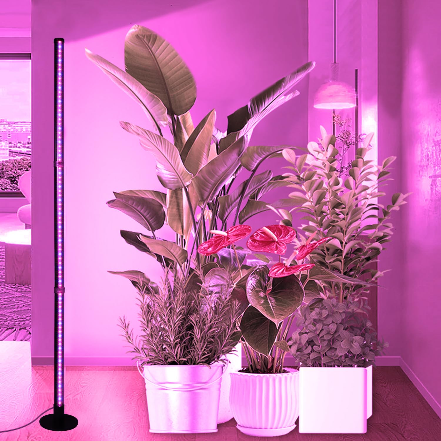 122 cm Pflanzenlampe LED Vollspektrum, 216 LEDs Grow Lampe mit Zeitschaltuhr 4/6/12 Std für Große Zimmerpflanzen, 3 Modi & 5 Dimmstufen Standleuchte mit Metallfuß, Pflanzenlicht für Indoor Anzucht