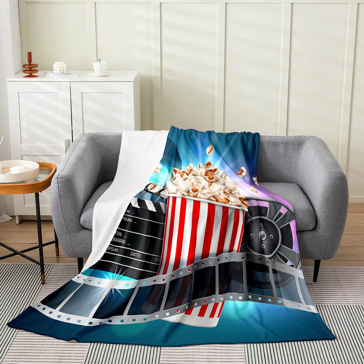 Blanket Vintage Cinema Theme For Retro Movie Theater Throw Blanket Cosy Flannel Throws Warm Soft Blanket For Settee Camping Couch 125x150cm