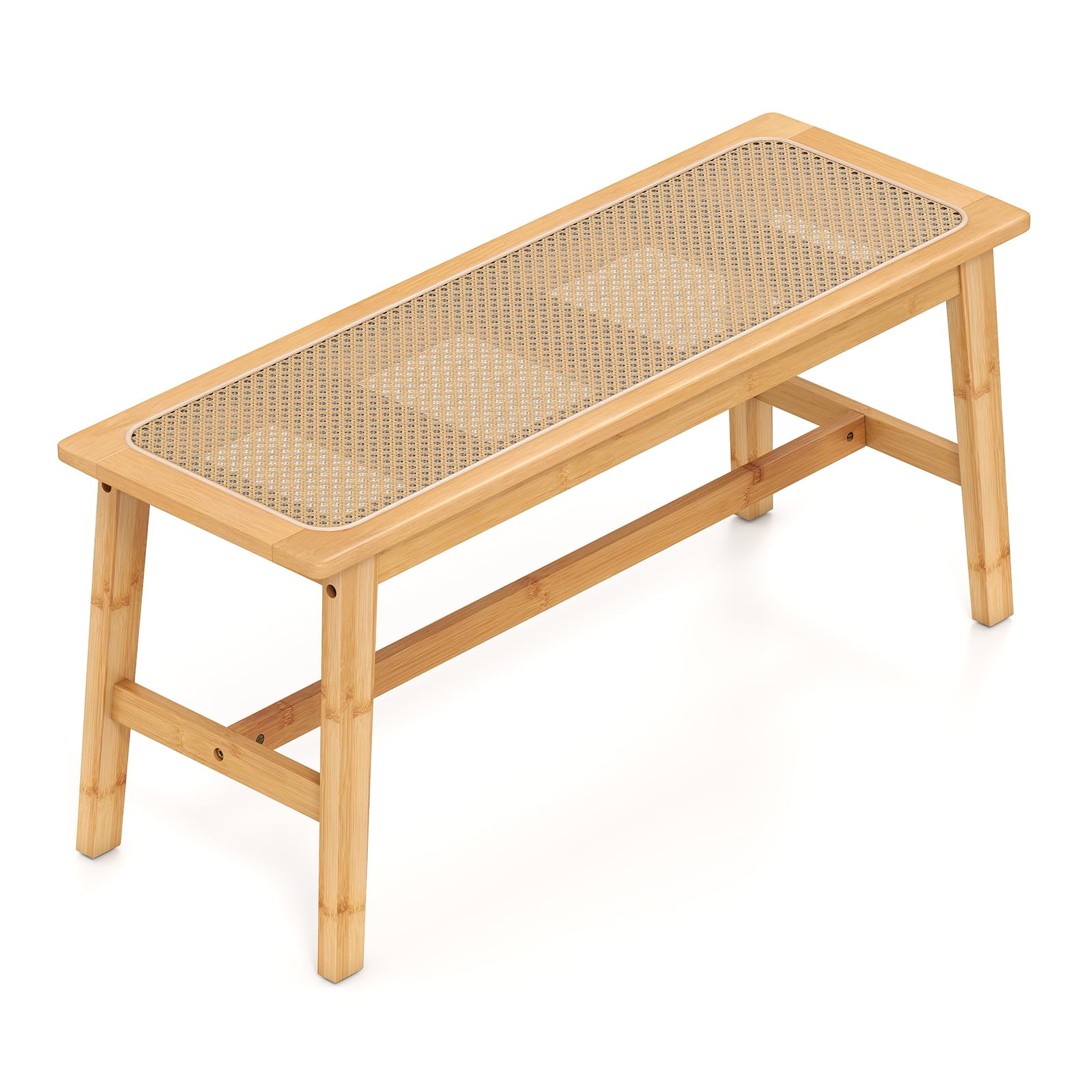 GIANTEX Banc Salle a Manger pour 2 Personnes, Banc Bois en Bambou avec Siège en Rotin PVC Respirant, Patins Antidérapants, Banquette pour Chambre, Salon, Jardin, Charge 300 kg, Naturel