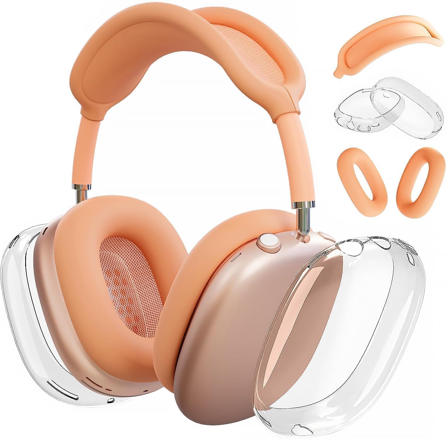 Silicone Case for AirPods Max 2/1 (2026/2024/2020),Clear Soft TPU Ear Cups Sheel, Ear Pad Cover,Headband Cover for AirPods Max,Transparent Accessories for Apple Headphone,Orange