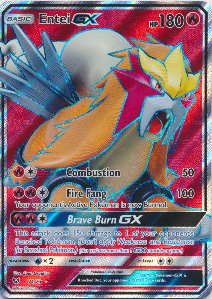 Pokémon Entei-GX 71/73 Full Art Ultra Rare Sun & Moon Shining Legends Trading Card