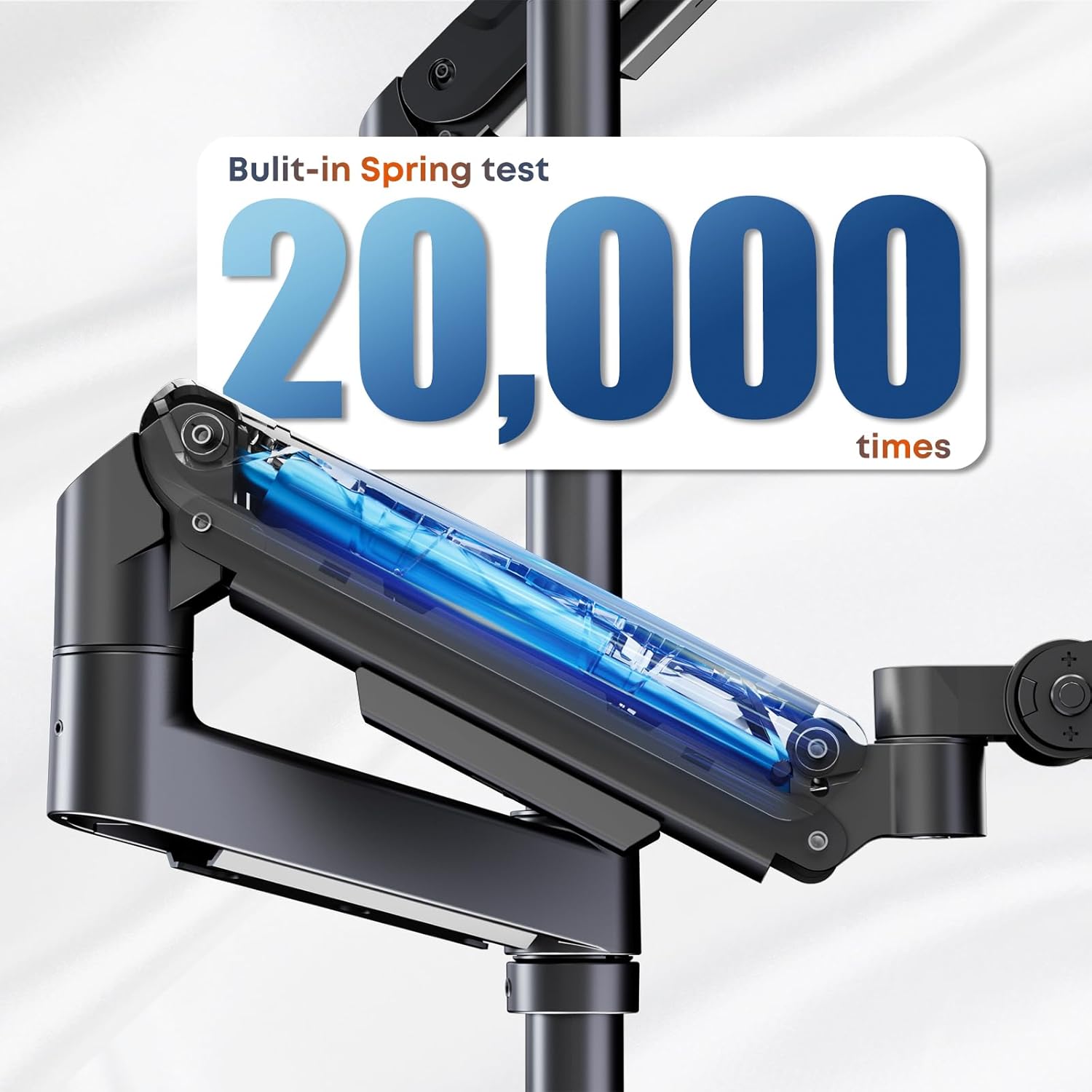 Close-up of the monitor mount arm showing cables neatly routed through integrated channels