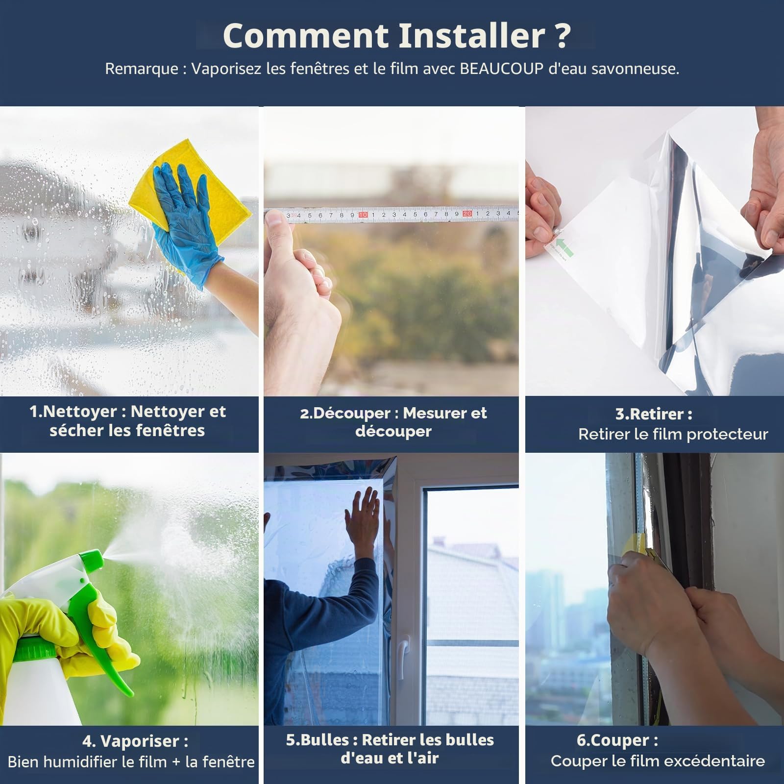 Film Miroir Linarun, Autocollant, Film de Protection Solaire pour fenêtre, Protection de la Vie privée, Isolation Thermique, fenêtre de Toit, intérieur ou extérieur, Protection UV 90x400