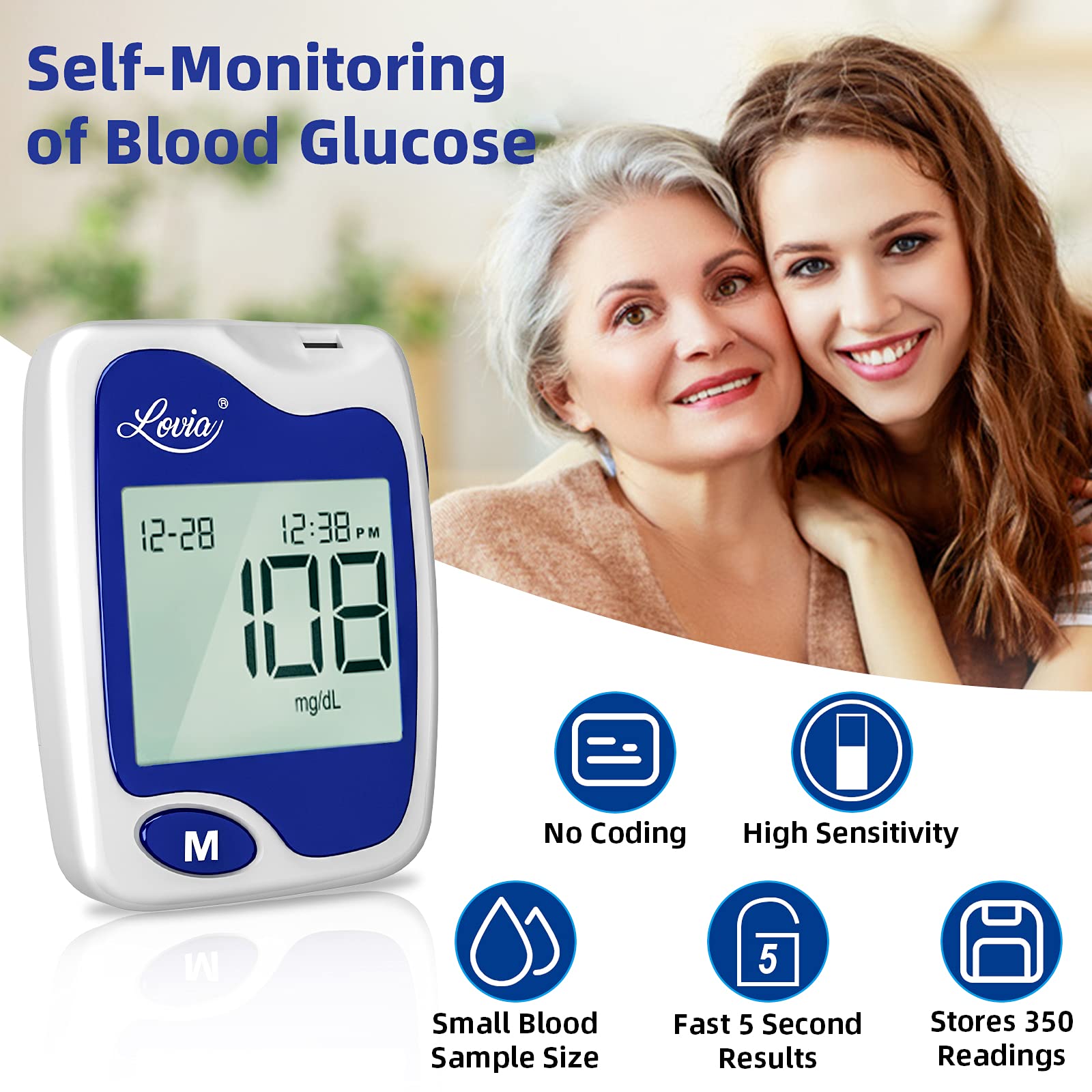 Blood Glucose Monitor Kit Lovia Diabetes Testing Kit with Blood Sugar