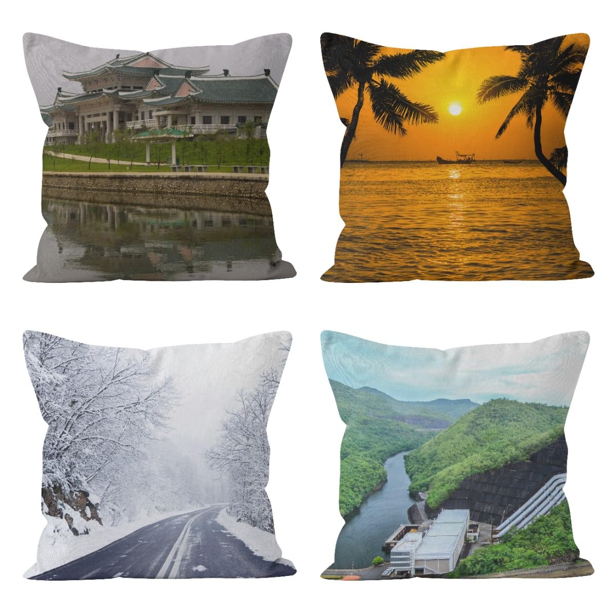 Taie d'oreiller satin soie et lin haut de gamme 50x50cm CEVAN paysage
