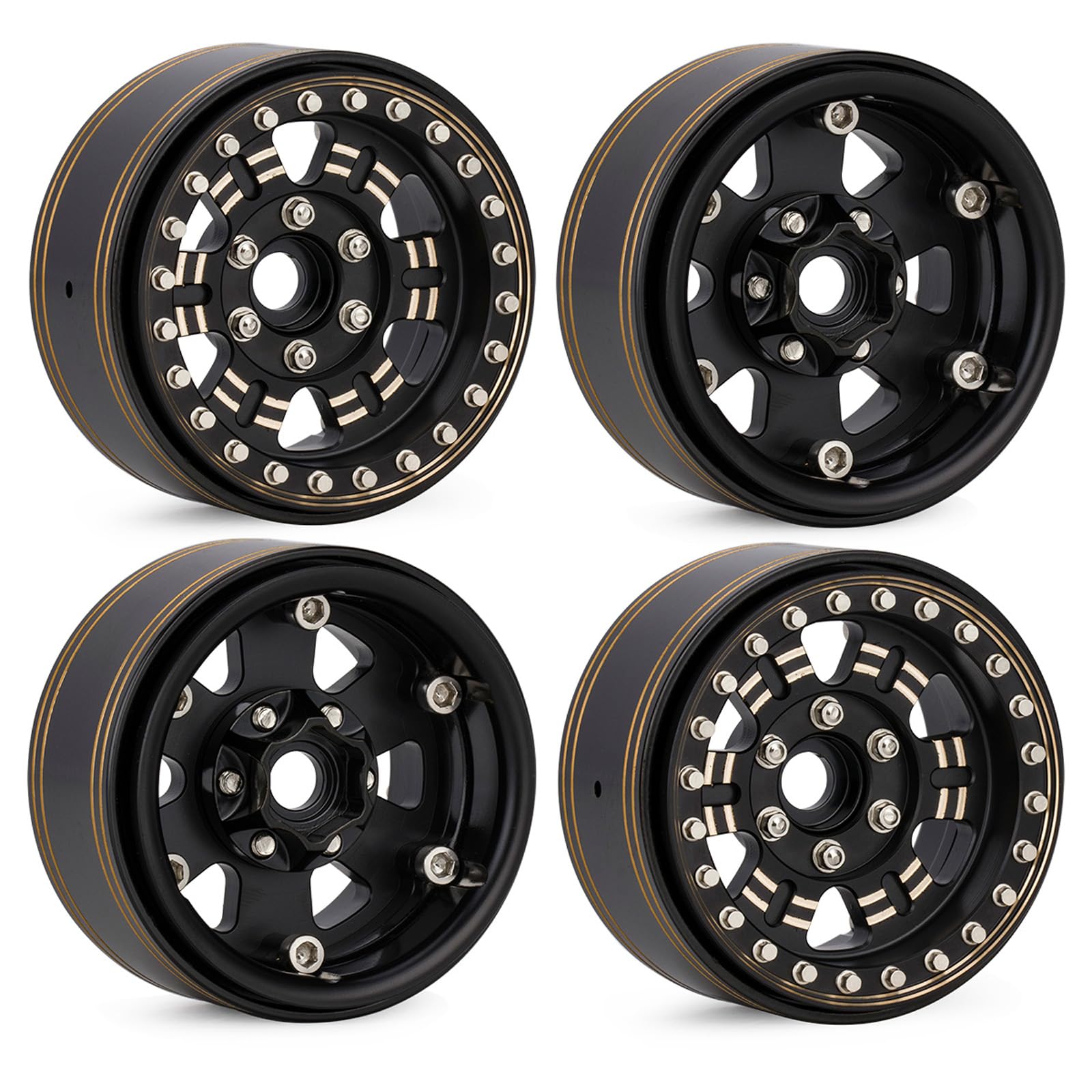 Photo 1 of Heavy Brass 1.9 Inch Beadlock Wheel Rims Negative Offset 959g for 1/10 RC Crawler Car TRX4 Capra SCX10 D90 Gen8 CC01