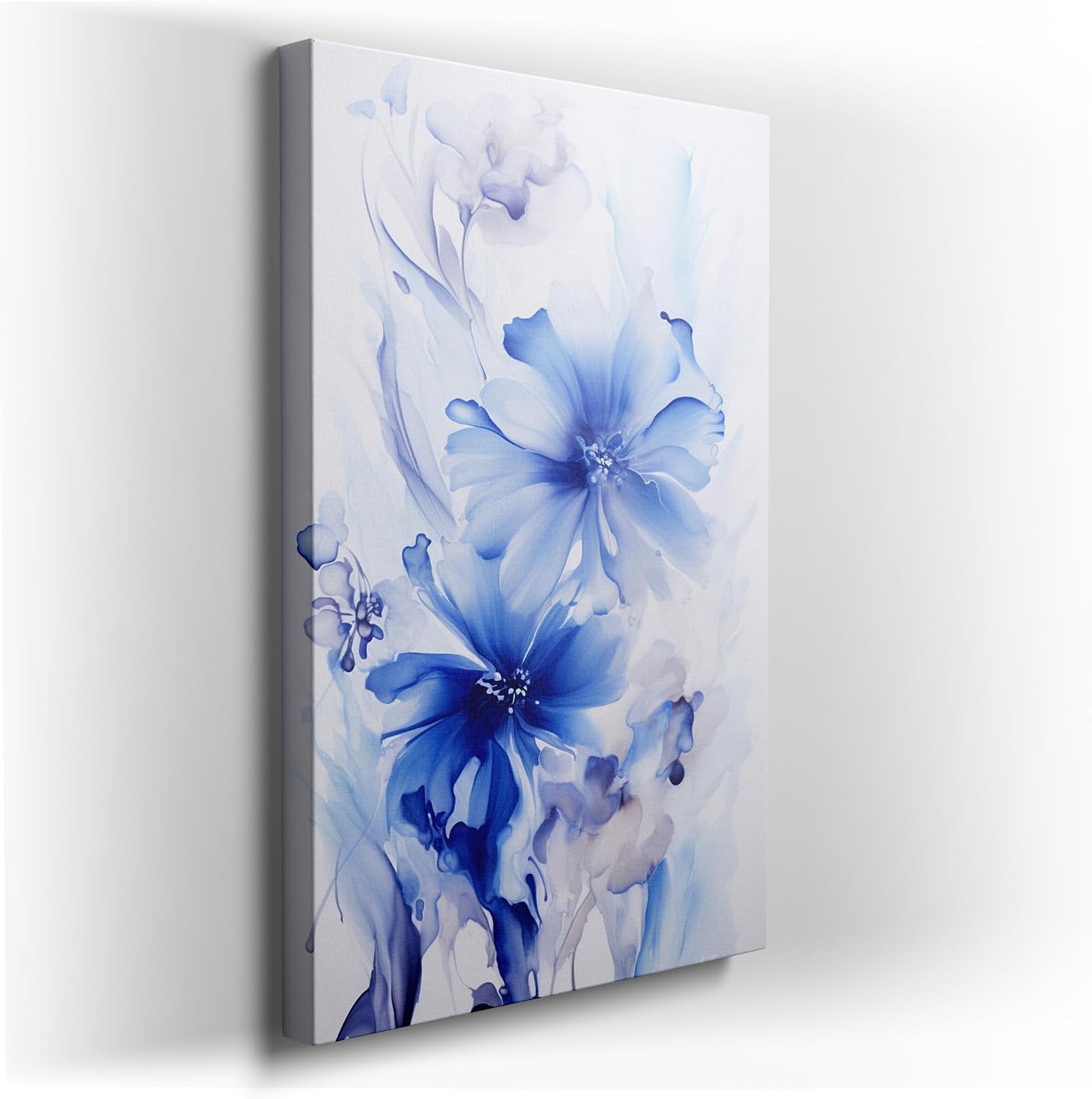 Canvas for Living Room. Whispers of Blue: A Serene Floral Masterpiece, 27 x 18 inch Canvas Wall Art - Contemporary Masterpieces - Botanical Home Decor