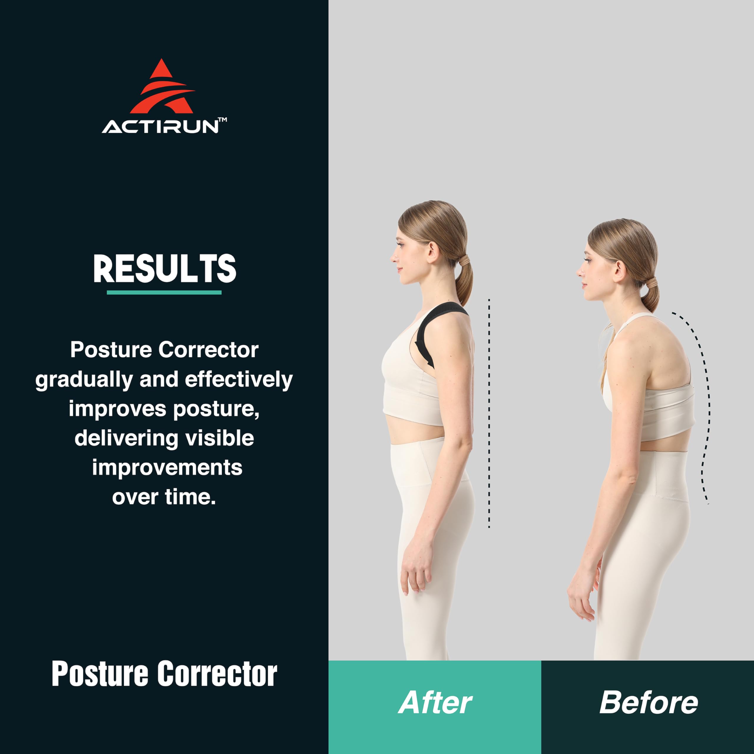 Actirun Posture Corrector for Women and Men – Adjustable Upper Back Brace for Shoulder and Back Support – Spine Alignment and Hunch Relief – Breathable, Lightweight – Wear Under or Over Clothes