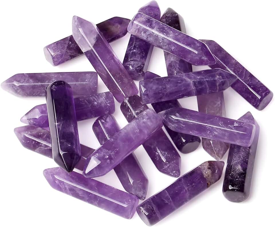 10PCS Amethyst Natural Healing Crystals Stones Sets Polished Tumbled Pocket Gemstones Bulk Hexagonal Points Reiki Energy Balancing Chakra Meditation Therapy Gift