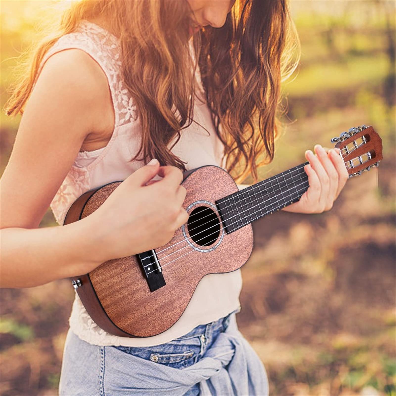 Ukelele Hawaiano Material De Madera Acústica De 28 Pulgadas De La Guitarra De La Guitarra De La Guitarra con La Correa De La Bolsa De Gig