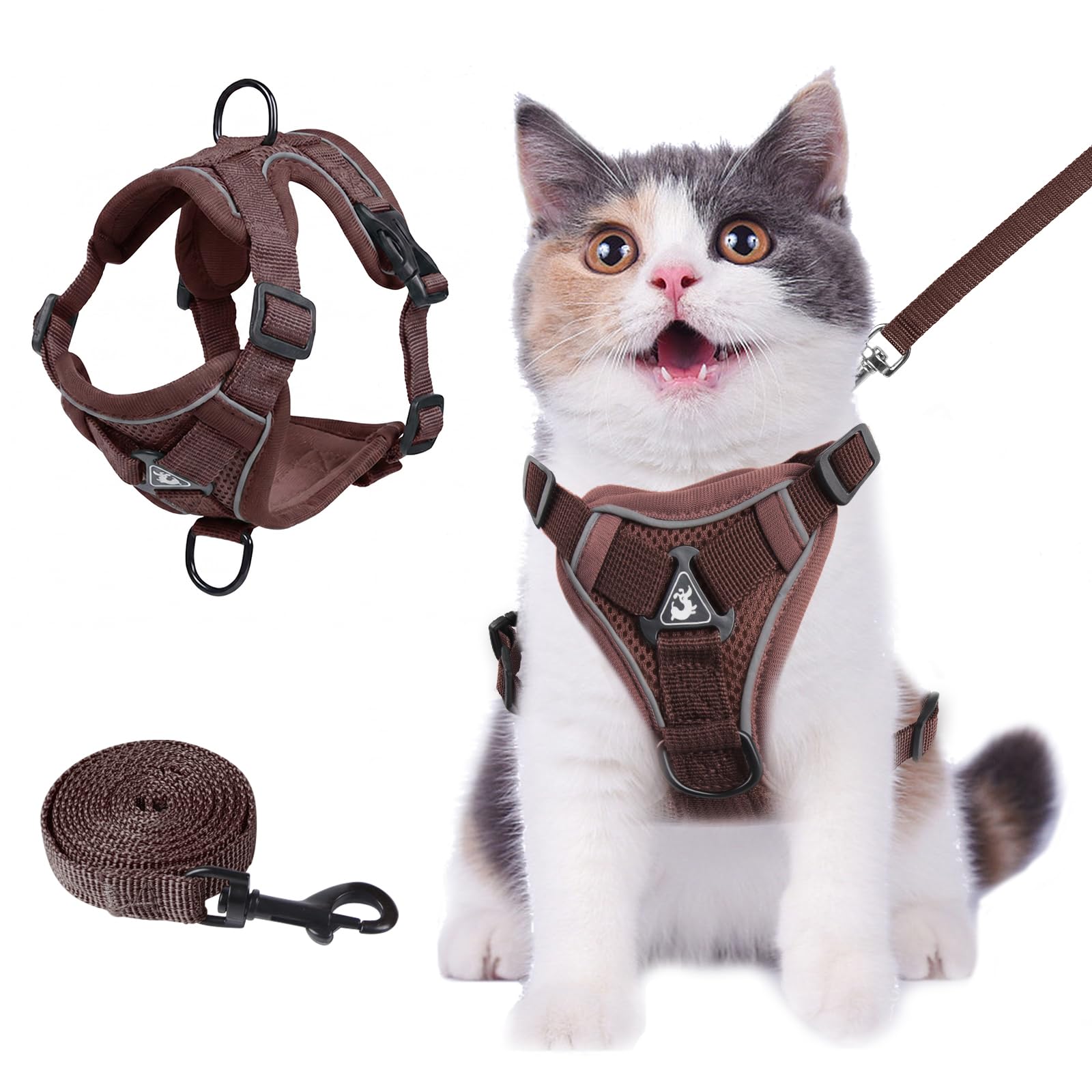 Wanheart Summer cat Chest Harness and Leash, Anti-Escape Adjustable Soft mesh cat Leash and Chest Harness Set for All Types of Cats cat Vests (Brown, M:6.6-9.9lb)