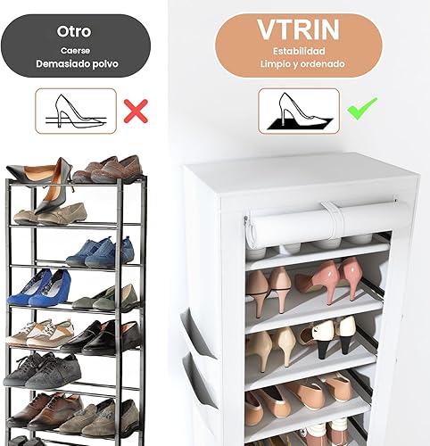 Miniatura 6 de VTRIN - Zapatero alto, organizador estrecho y vertical para armario o recibidor, 10 niveles, cubierta no tejida, contiene 20-22 pares de zapatos,