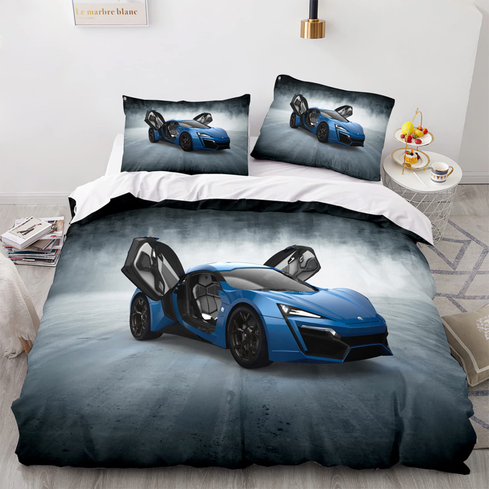 Housse de couette adaptées aux garçons filles lit 90x190 microfibre 110g/㎡ voiture grise