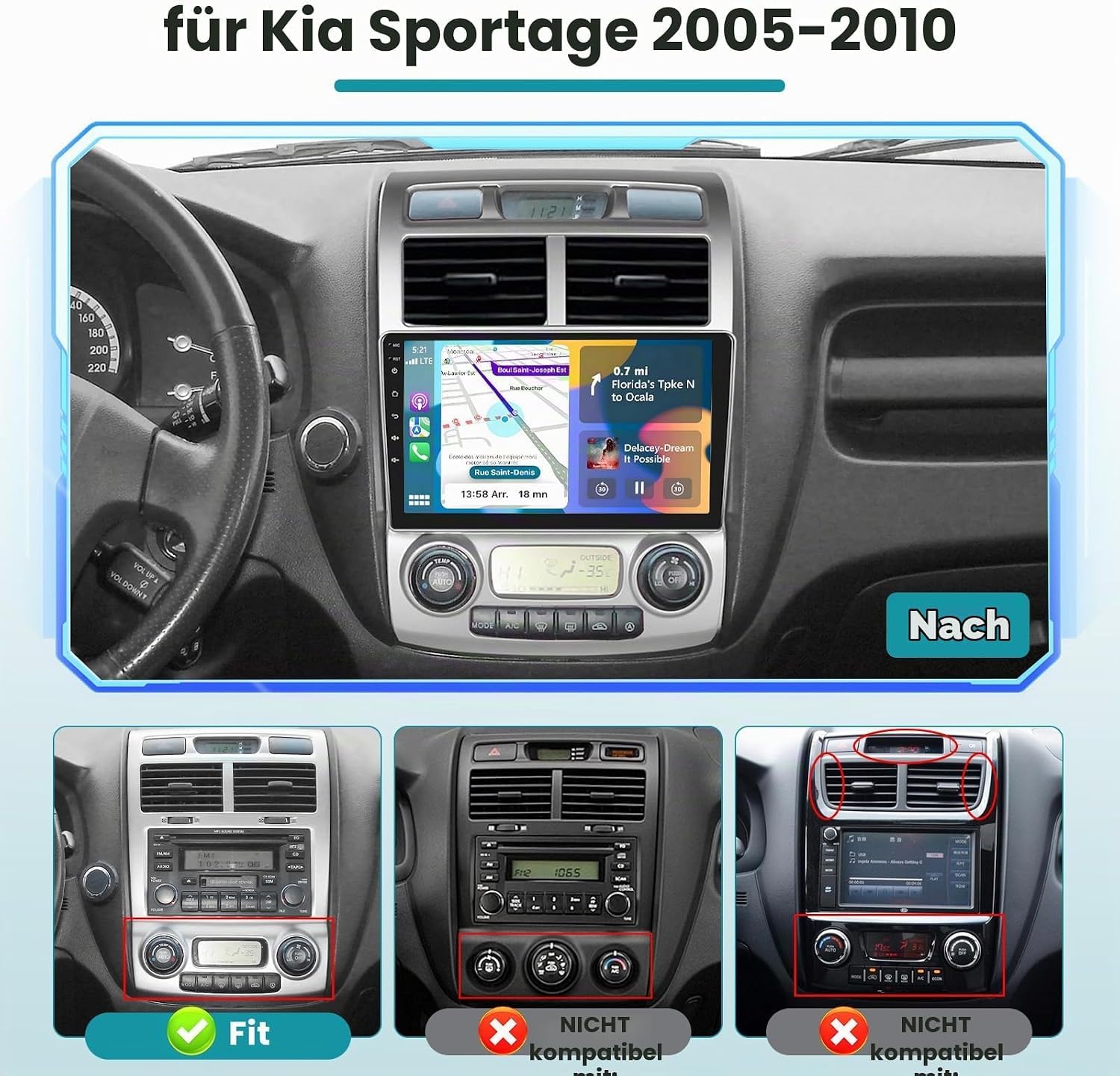 [4+64G]Android 16 2 Din Radio con navigazione per Kia Sportage 2005-2010-[Integrato CarPlay/Android Auto/DSP/GPS/Bluetooth 5.0/MirrorLink/Controllo del volante]-IPS 9" Touch