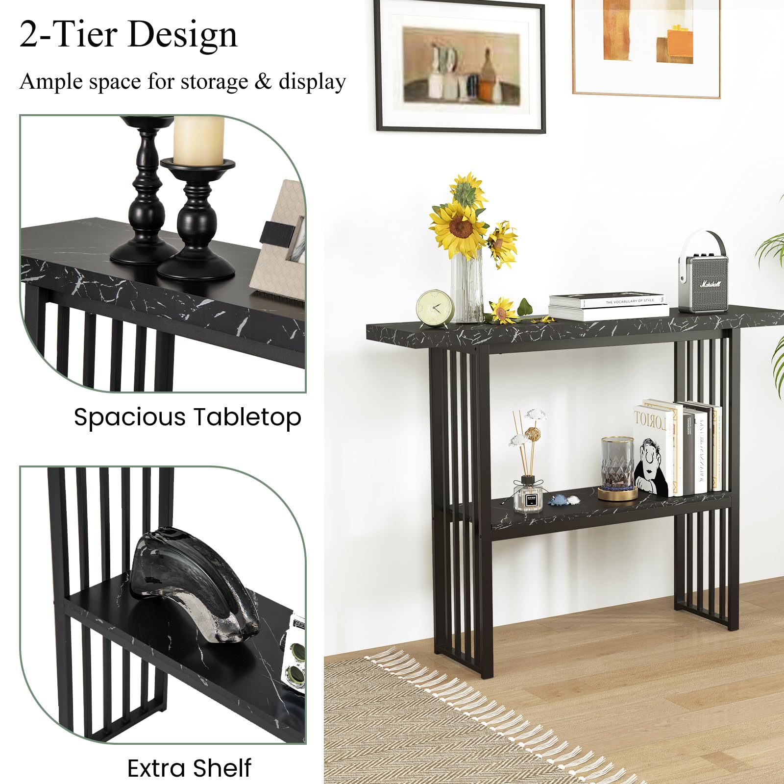 Table Console Entree En Marbre Blanc Doré Pour Salon, Entrée