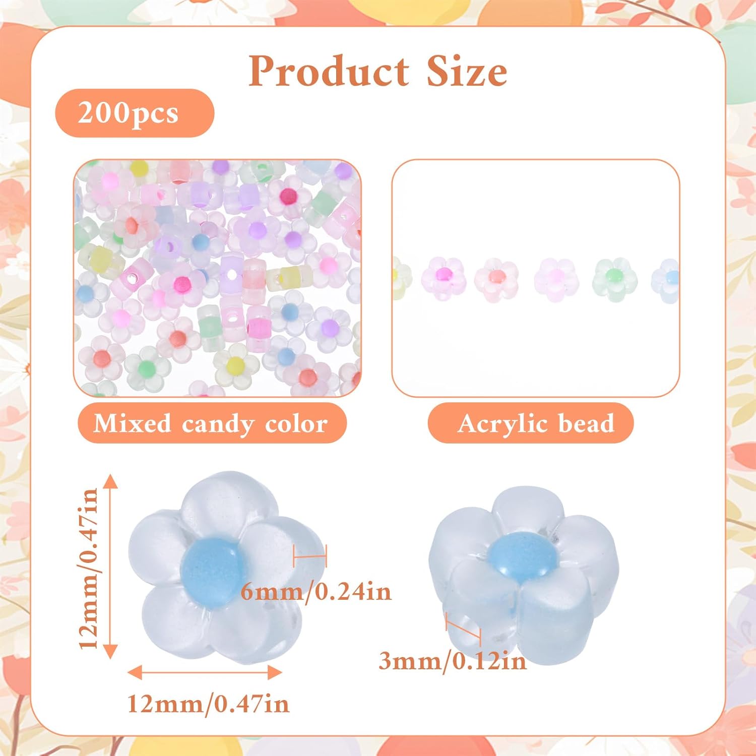 200PCS Acrylic Assorted Beads for Bracelet Making, Candy Colors Flower Beads for Crafts Bracelet, Cute Bead for Jewelry Making DIY Necklace Keychain Phone Charm - Image 2