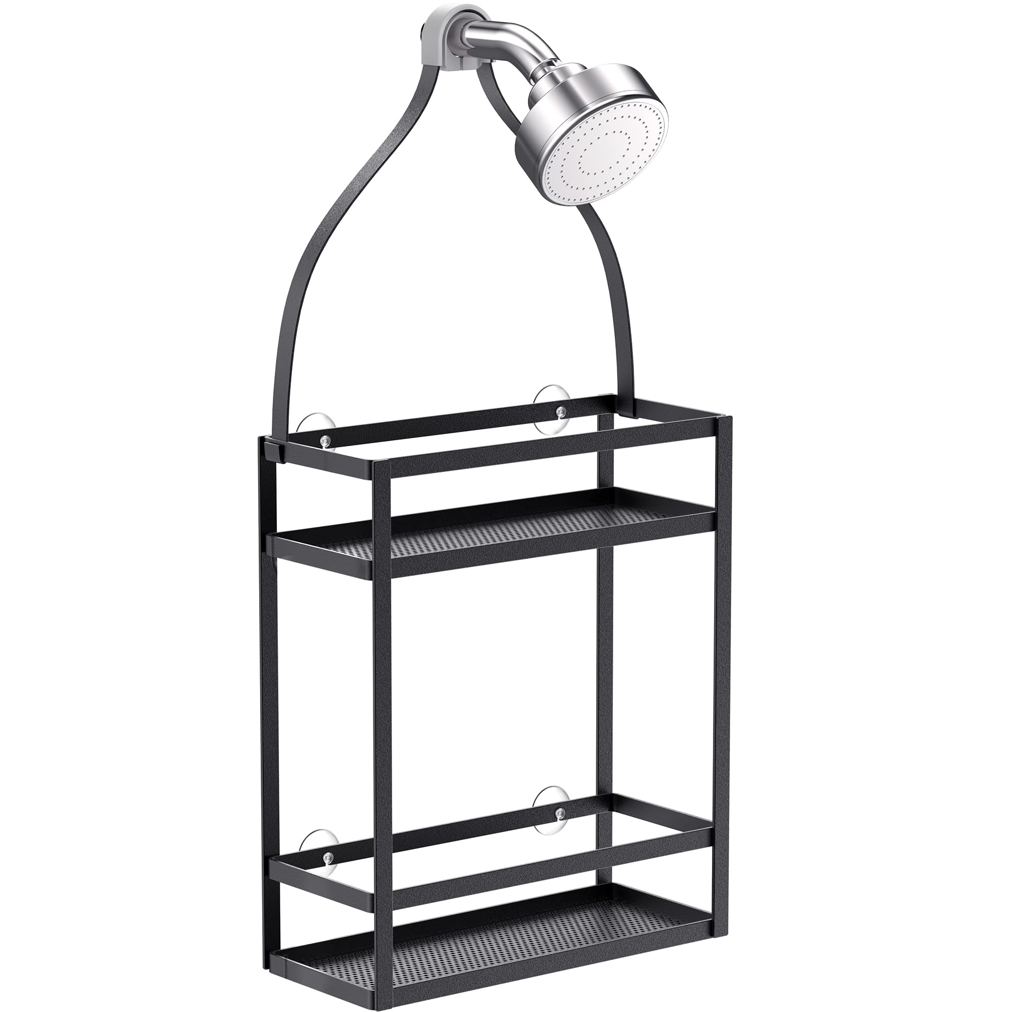 Meangood Organizer per doccia, montaggio su soffione o porta, spazio extra ampio per shampoo, balsamo e sapone con ganci per rasoi e altro, 26,7 x 11,4 x 56,9 cm, nero mentale