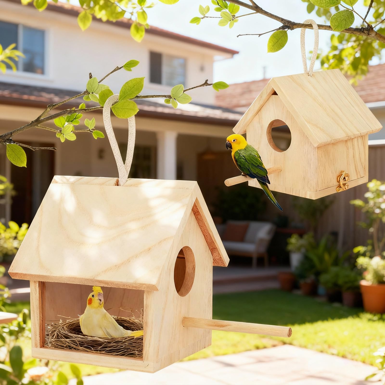 Amazon.co.jp: aleawol 野鳥用巣箱 完成品 鳥の巣 透明な覗き窓付き