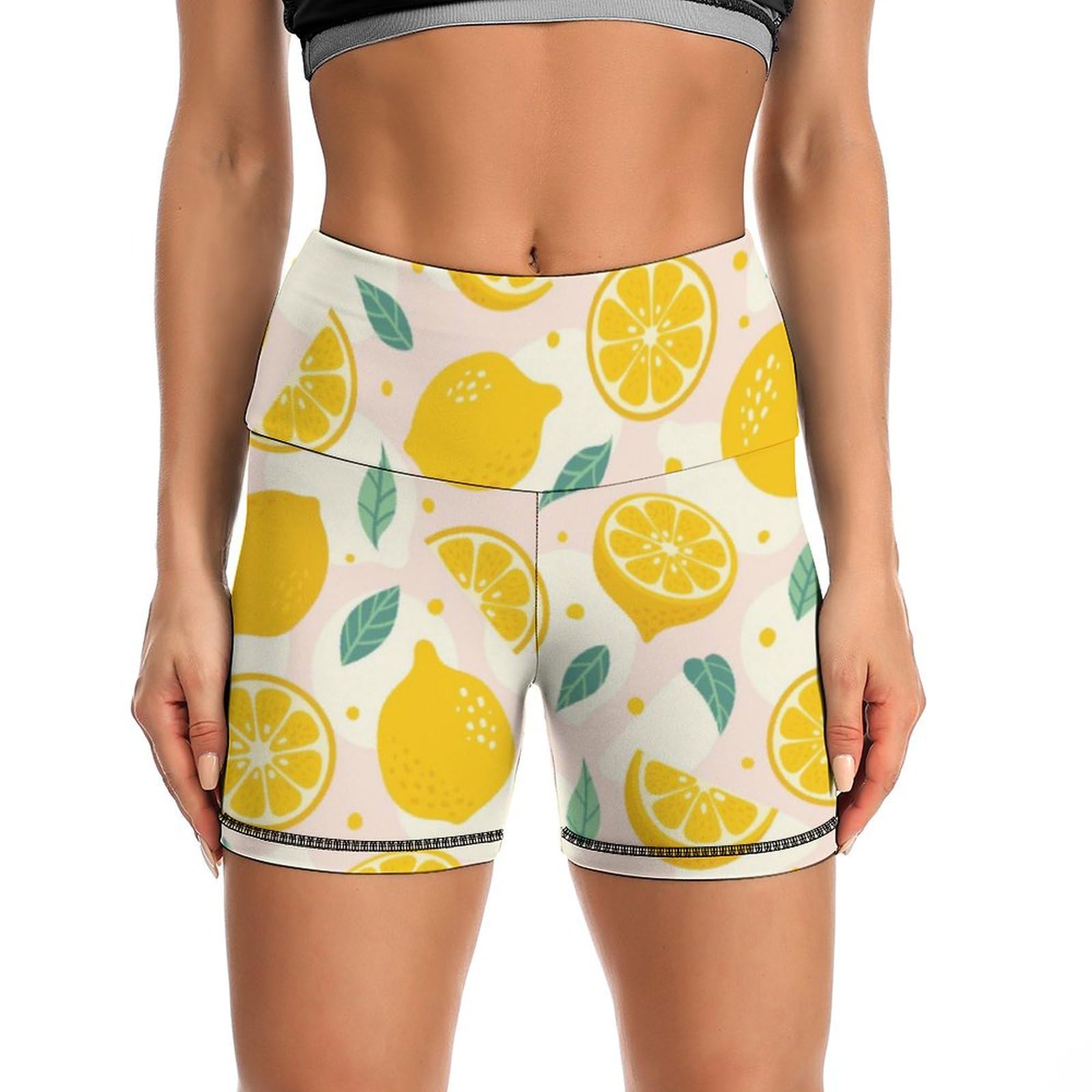 JYYAU Fruit Lemon Pattern High Waist Yoga Shorts for Women Athletic Shorts Leggings Running Pants