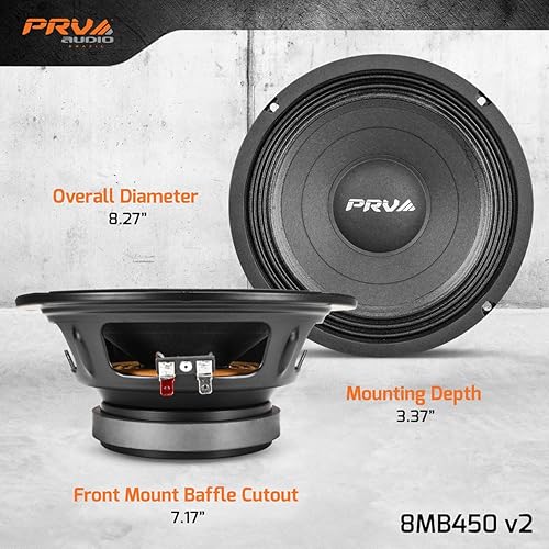 Miniatura 4 de PRV AUDIO Altavoz de bajo medio de 8 pulgadas 8MB450 v2, potencia de programa de 450 vatios, 8 ohmios, bobina de voz de 2 pulgadas, altavoz de audio
