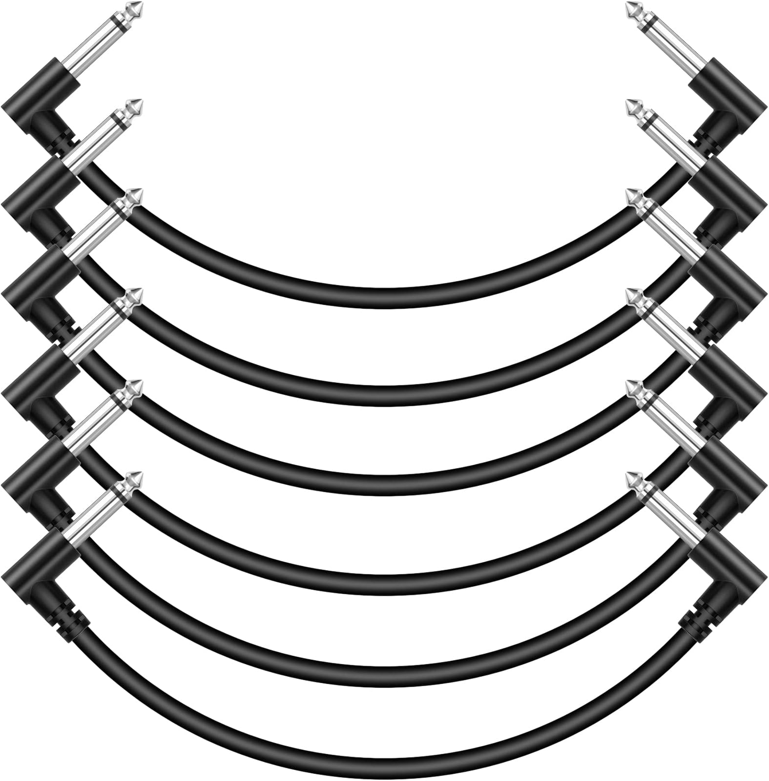 Sovvid 6PCS 12 Inch Guitar Patch Cables, Black Guitar Pedal Cable Effect Cable Cord, 1/4" inch TS Right Angle Guitar Patch Cable