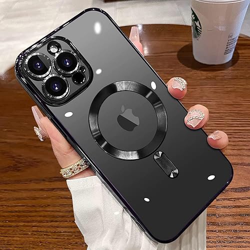 XSINOLI Magsafe - Funda para iPhone 14 Pro Max, funda magnética transparente con protector de pantalla y cubierta de cámara, funda galvanizada
