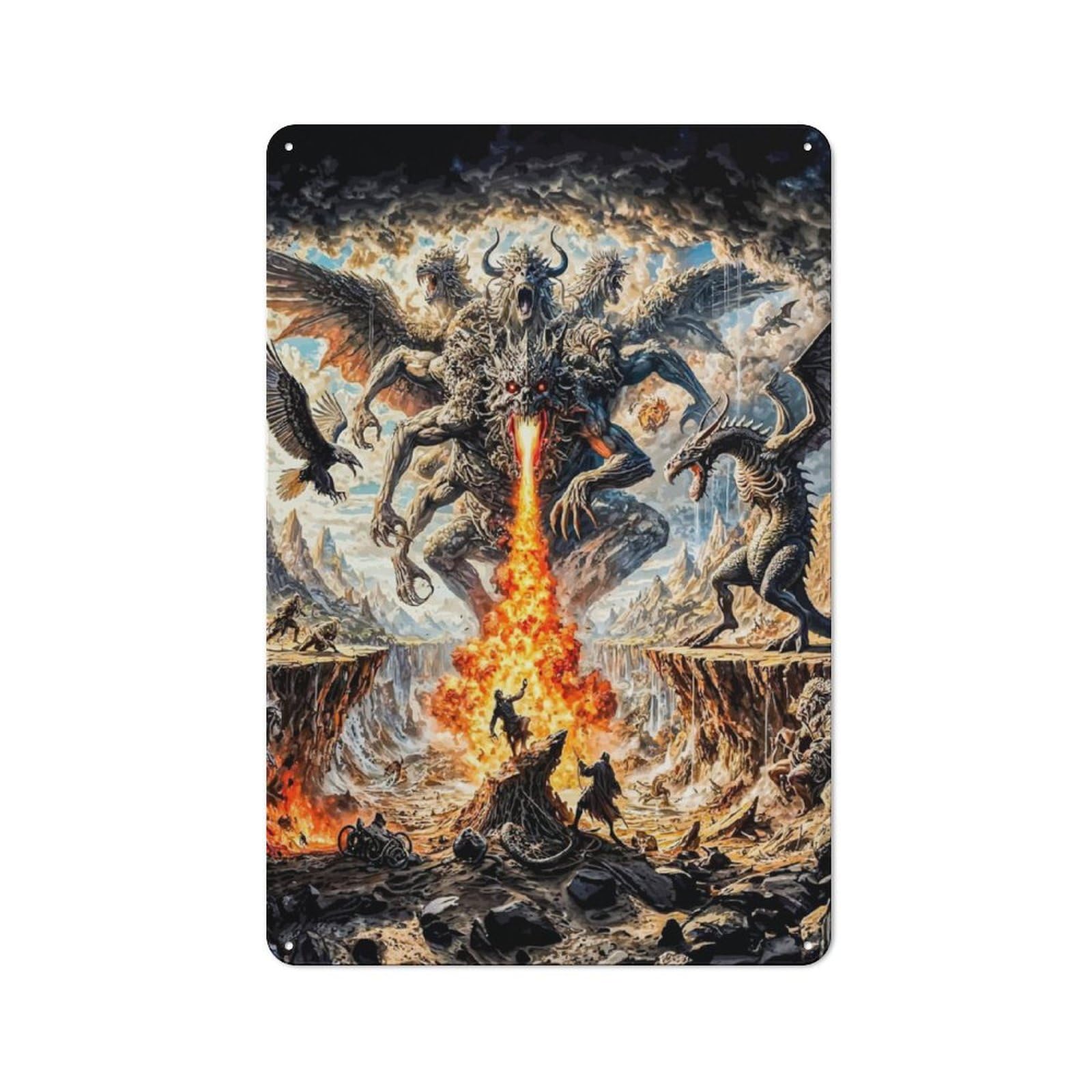 Junmoney Multi-Headed Dragon Battle Retro Metal Gift Sign 30X20cm, Home Wall Decor For Flat, Dorm Room, Lounge Or Cafe