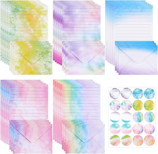 Konsait Watercolor Letter Stationary and Envelopes Set, 30 PCS Writing Stationary Paper with 15 PCS Envelopes and 1 Sheet Sticker, Colorful Letter Writing Set for Party Invitations (B)