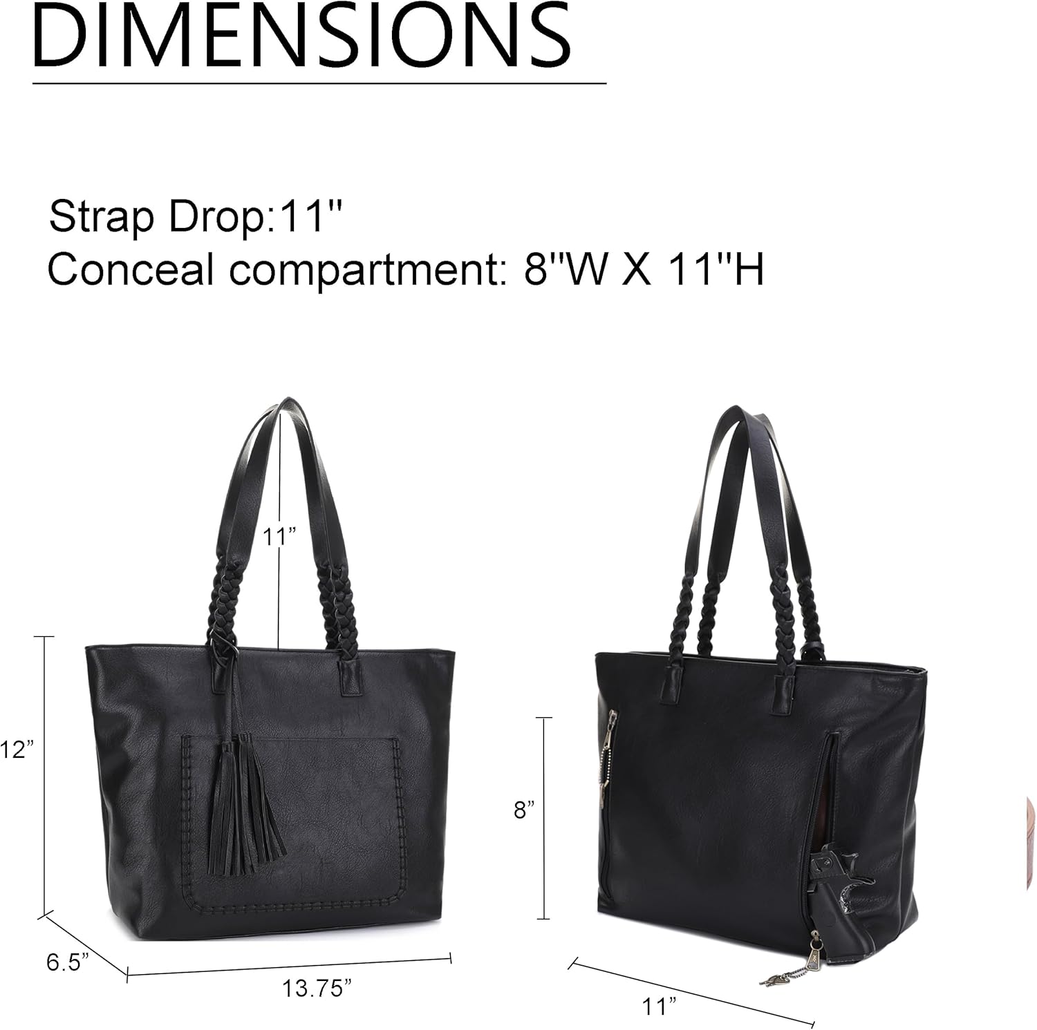 JESSIE & JAMES Helena Tote Bag With Braided Top Handle and Tassels, Everyday Carry Handbag - Image 4