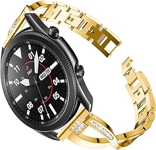 Fit for Samsung Galaxy Watch 3 45mm SM-R840 Bands Women Men, 22mm Quick Release Stainless Steel Metal Bling Replacement Band Straps Wristbands for Samsung Gear S3 Frontier/ S3 Classic (Gold)
