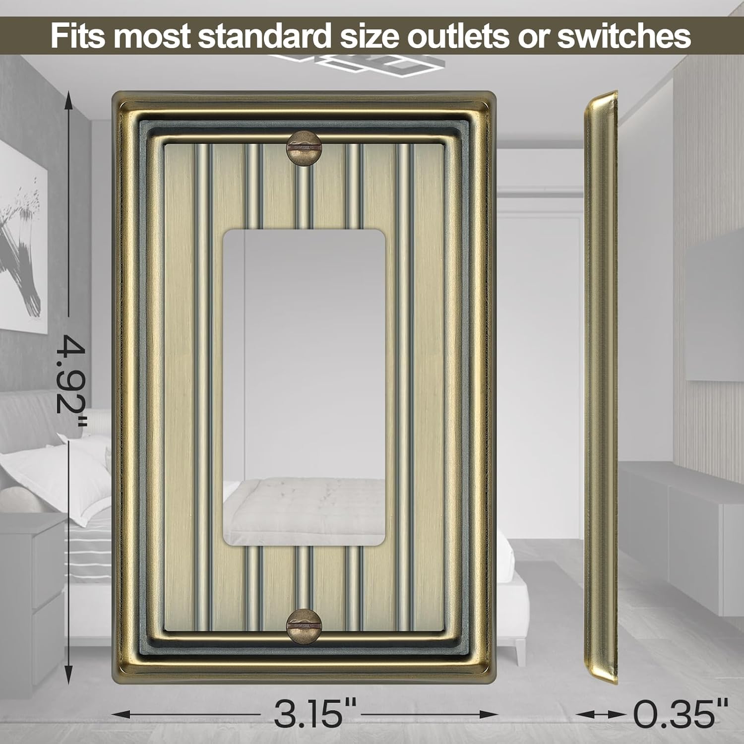 Metal Wall Plate for Electrical Outlets, Decorative Antique Brass Switch Plates Outlet Cover, Light Switch Cover Plate, 1-Gang Wall Plates (Single Decoretor, 6 Pack)