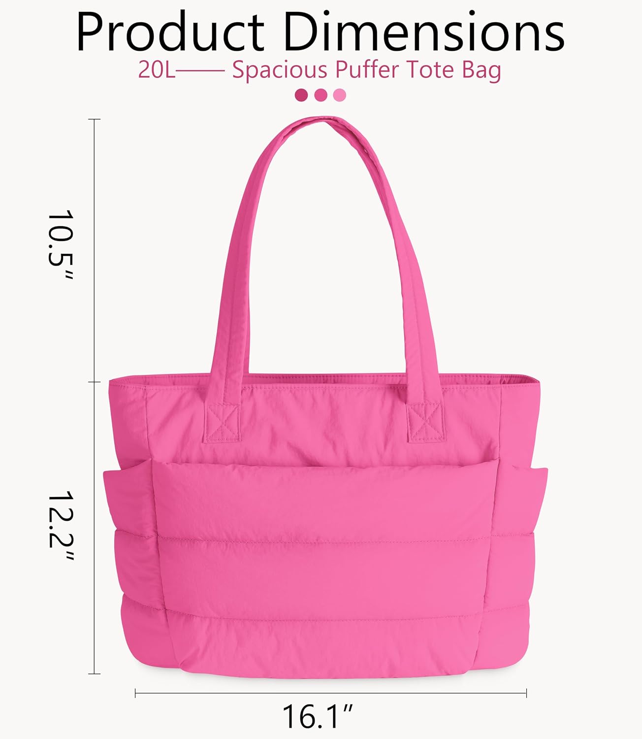 Tote Bag for Women, Lightweight Puffy Quilted Shoulder Bag with Multiple Compartments, Travel Work Gym, Everyday Tote | Lightweight