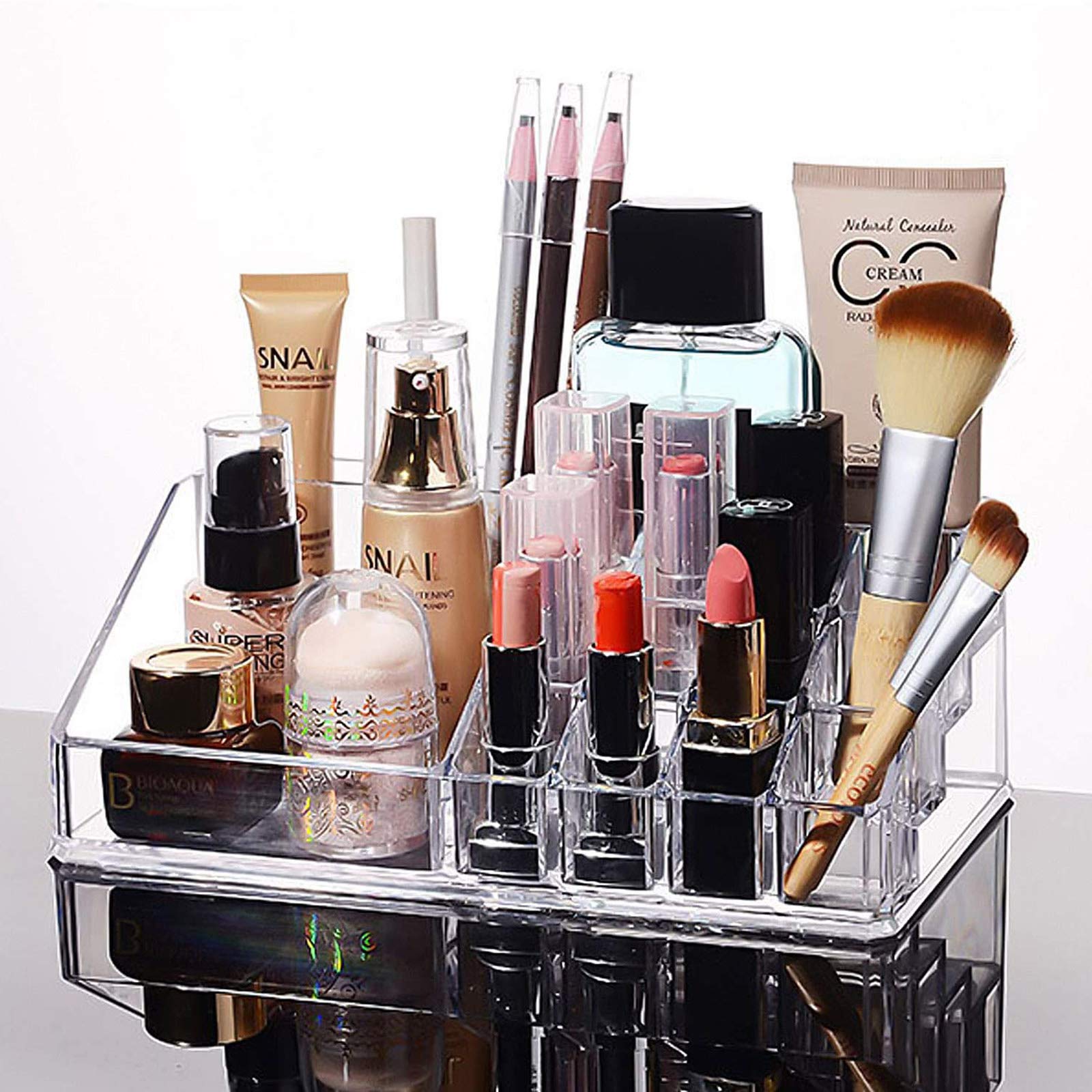 HEWADY Transparent Acrylic Cosmetics Storage Box Household Cosmetics Storage Box Lipstick Rack Display Rack Cosmetic Storage Shelf for Dressing Table, Bedroom, Bathroom