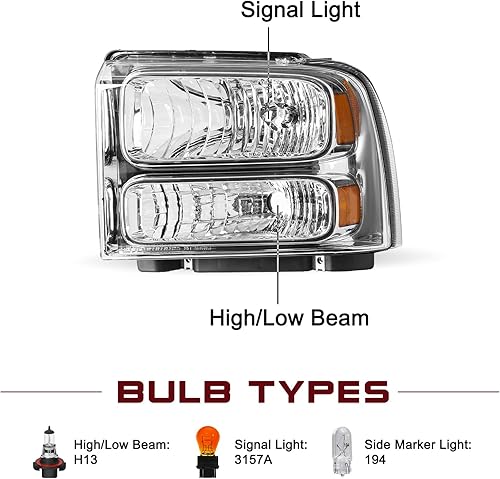 Miniatura 2 de JSBOYAT Conjunto de faros de repuesto con bombillas y arnés para Ford F250 F350 F450 F550 Super Duty  00-04 Ford Excursion lado del conductor y del