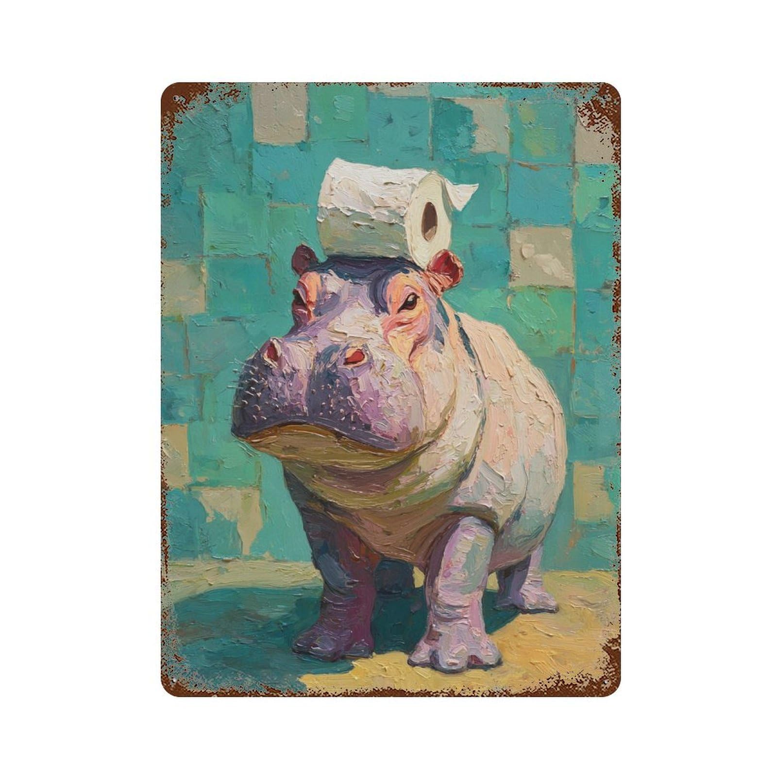 Hippos in The Bathroom-3 Weathered Tin Sign 15.7"x11.8", Classic Wall Plaque for Garage, Bar And Workshop Decor