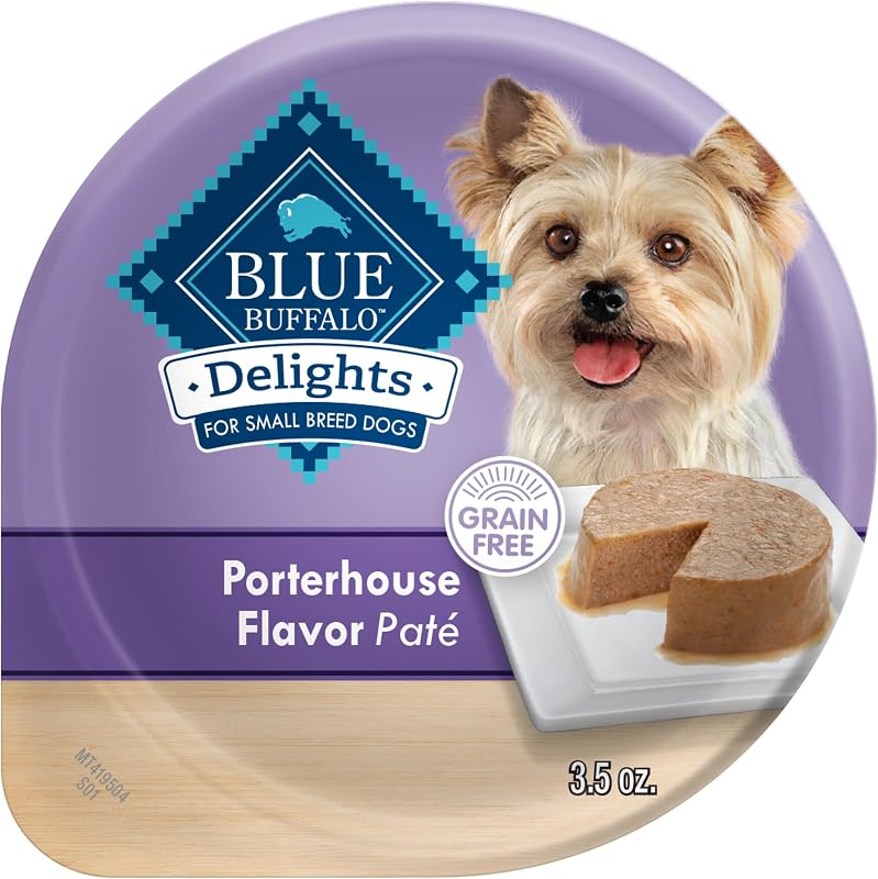 Ração úmida para cães adultos de pequeno porte Blue Buffalo Delights Porterhouse com carne bovina, 12 unidades de 99 g
