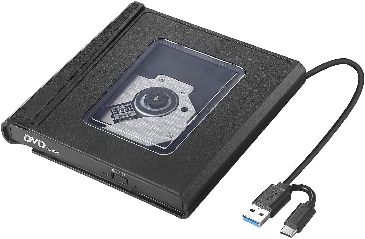 External CD/DVD Drive, USB 3.0 with Type-C Portable CD/DVD Player for Laptop, DVD/CD Drive Reader Writer Burner Compatible with Laptop Desktop PC Windows Linux Apple(Black)