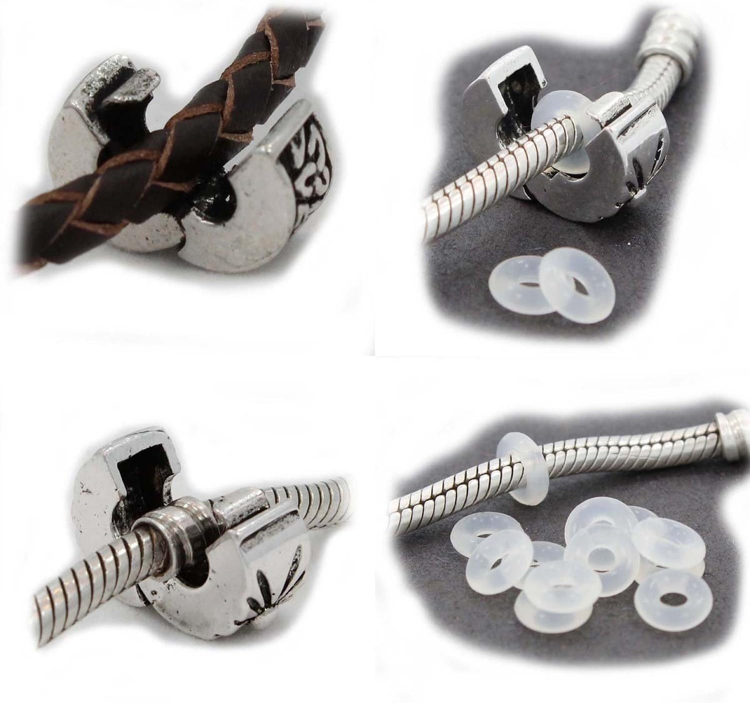 Yeshan Antique Silver Clip Lock Bead Charms with Rubber Stopper O-Rings - Image 3