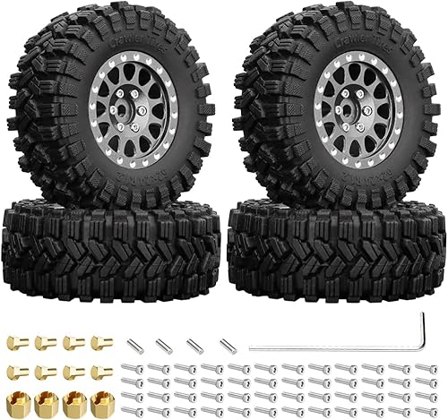 Miniatura 7 de GLOBACT Neumáticos de aluminio de 1.2 pulgadas, neumáticos de goma suave y pegajosa de 2.441 x 0.945 in para 118 TRX4M 124 Axial SCX24 RC Crawler