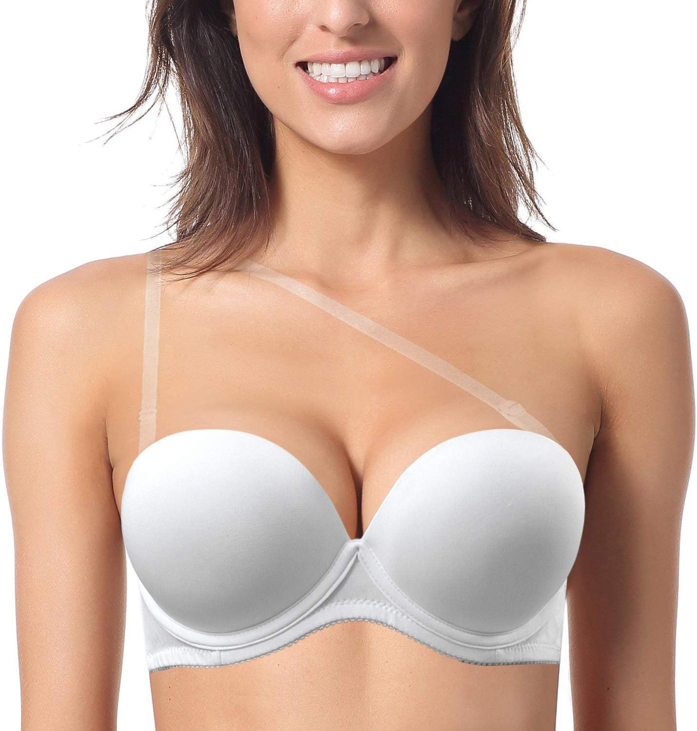 Women's Strapless Push Up Bra Underwired Thick Padded Low Cut T-Shirt Convertible Supportive Bras with Clear Straps - Image 3