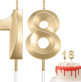 Gold 18th Birthday Candles for Cake - Number 18 Candles for Boy & Girl 1st Birthday Anniversary Decorations