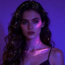 DAGEDA Light-Reactive to Pink Body Glitter Gel, Holographic Face Glitter Rave Party Accessories, Chunky Glitters for Hair Eyes Nails, Cosmetic Laser Powder Festival Sequins Paint Makeup