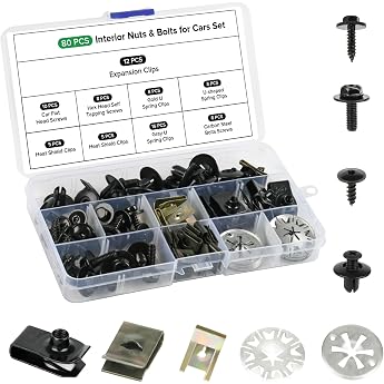 Realure Pack of 80 Body Screw Clips Set Sheet Metal Nut Screw Nut Clip Kit with Clamping Discs Heat Protection Plate Body Screws & U Type Body Clips for Car Bumper Undertray