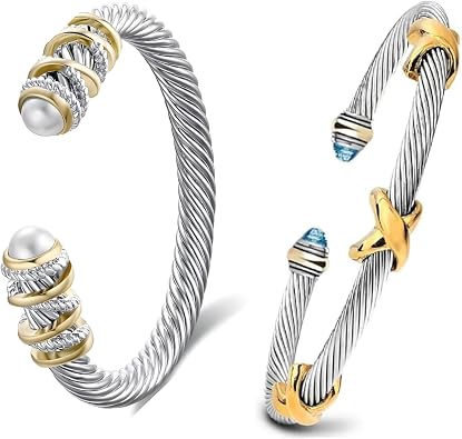 OSIRIDEH2 Elegant Twisted Cable Bangle Bracelet for Women - Open Cuff Classic Jewelry Gift for Anniversary, Valentine, Birthday Twisted Cable Gold