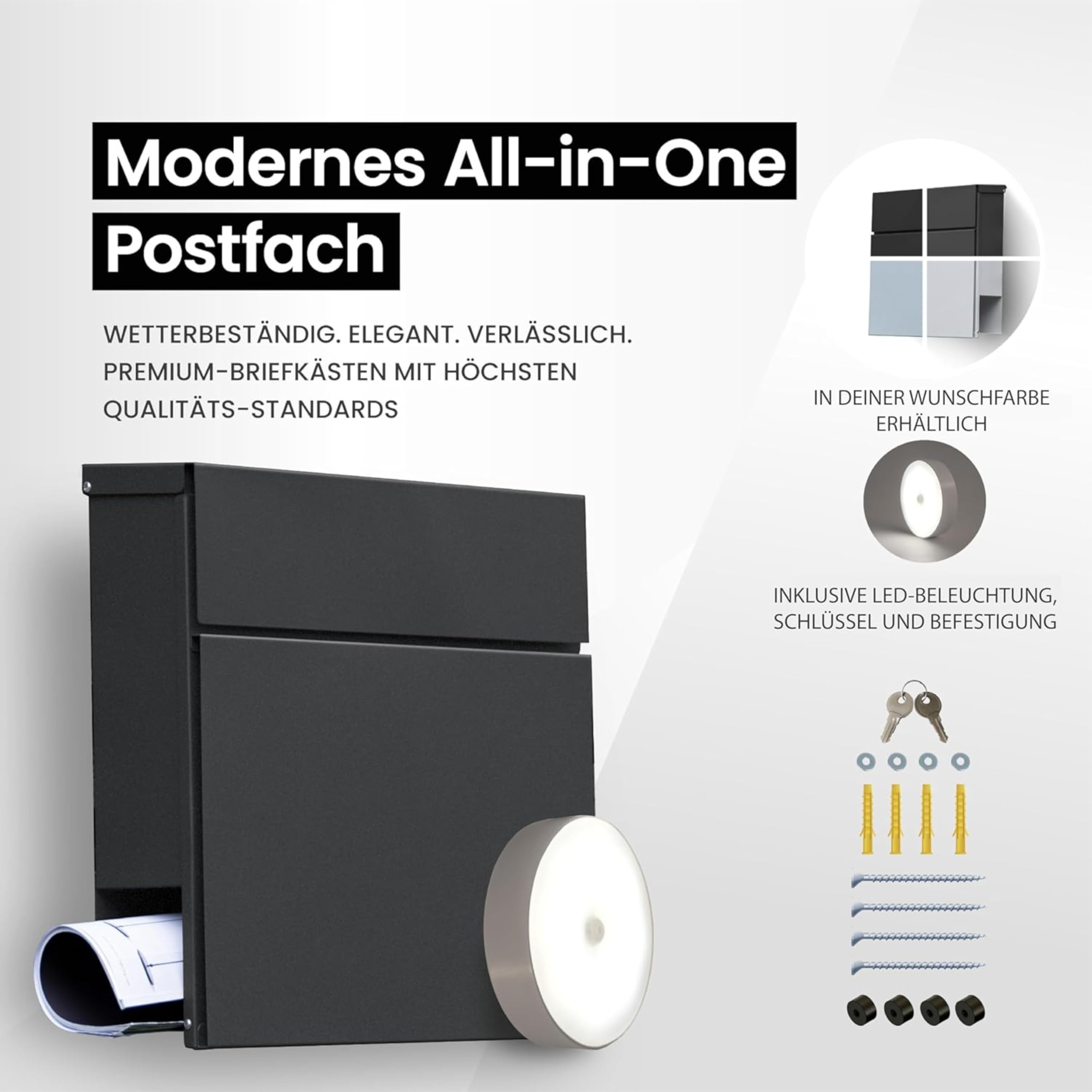 Radius Designer Briefkasten Letterman 6 Anthrazit, personalisierte Lasergravur - wetterfester pulverbeschichteter Stahl - mit Zeitungsfach - inkl. Montageset - 10 Jahre Funktions- & Korrosionsgarantie