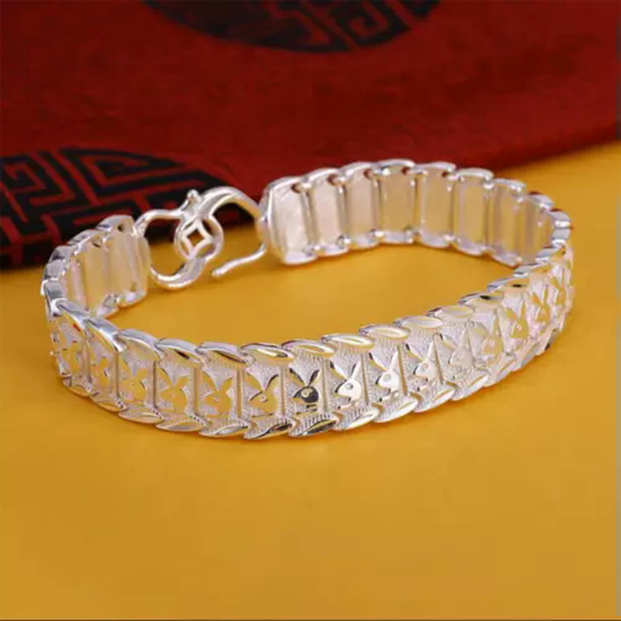 990 Reines Silber Armband Damen Herren 13mm Geschnitztes Kaninchen Uhrenglied 7inch bis 8inch-21cm/8,26inch-35-36g