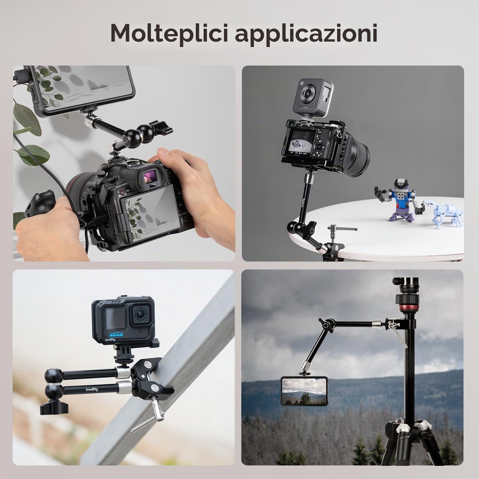 SMALLRIG Super morsetto e braccio magico articolato a attrito regolabile da 10 pollici con vite da 1/4" per monitor LCD/luci LED - 2732B